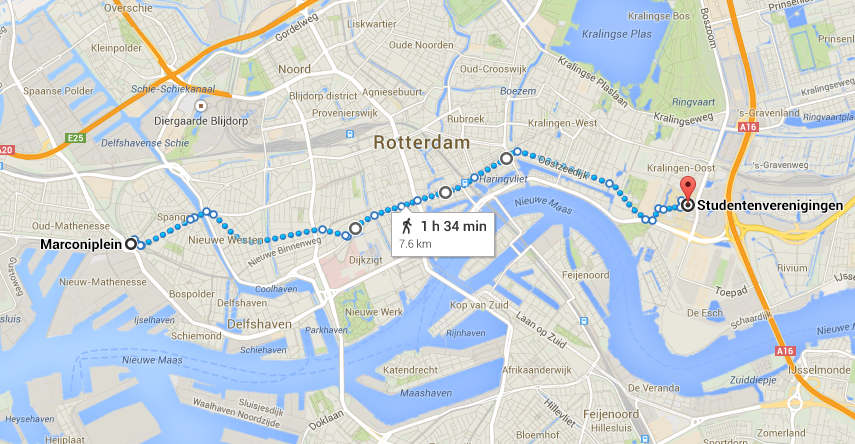 Map showing route we followed and estimated arrival time of 1.5 hours.