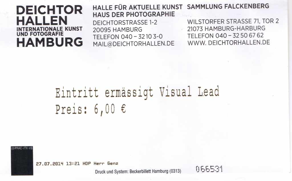 Scan of a ticket to the Deichtor Hallen issued on 27th July 2014 and priced at €6.